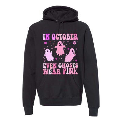 Breast Cancer October Even Ghost Wear Pink Groovy Halloween Premium Hoodie