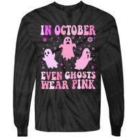 Breast Cancer October Even Ghost Wear Pink Groovy Halloween Tie-Dye Long Sleeve Shirt