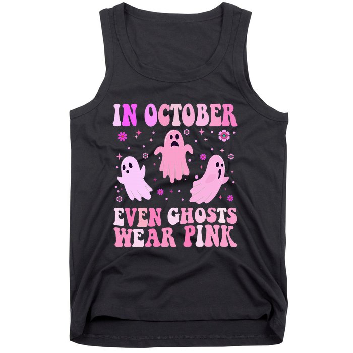 Breast Cancer October Even Ghost Wear Pink Groovy Halloween Tank Top