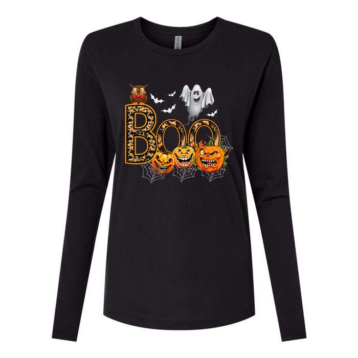 Boo Creepy Owl Pumpkin Ghost Funny Halloween Costume Womens Cotton Relaxed Long Sleeve T-Shirt