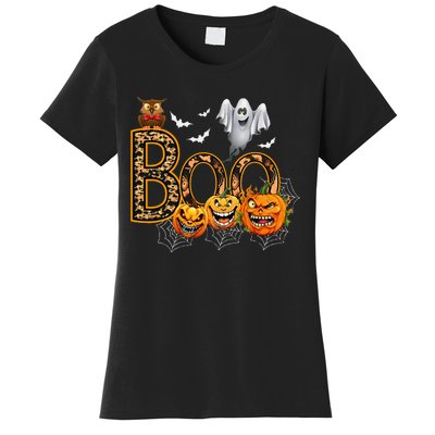 Boo Creepy Owl Pumpkin Ghost Funny Halloween Costume Women's T-Shirt