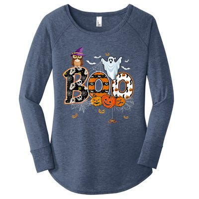 Boo Creepy Owl Pumpkin Ghost Funny Halloween Costume Spooky Women's Perfect Tri Tunic Long Sleeve Shirt