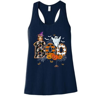 Boo Creepy Owl Pumpkin Ghost Funny Halloween Costume Spooky Women's Racerback Tank