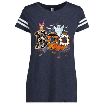 Boo Creepy Owl Pumpkin Ghost Funny Halloween Costume Spooky Enza Ladies Jersey Football T-Shirt