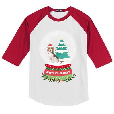 Beagle Christmas Ornats Crystal Ball Snowy Xmas Tree Cute Gift Kids Colorblock Raglan Jersey