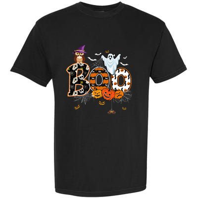 Boo Creepy Owl Pumpkin Ghost Funny Halloween Costume Garment-Dyed Heavyweight T-Shirt