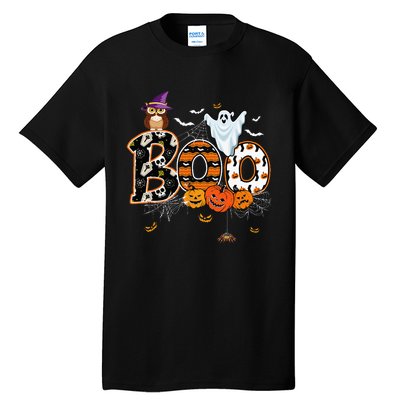 Boo Creepy Owl Pumpkin Ghost Funny Halloween Costume Tall T-Shirt