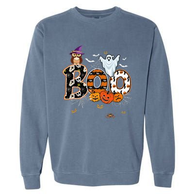 Boo Creepy Owl Pumpkin Ghost Funny Halloween Costume Garment-Dyed Sweatshirt