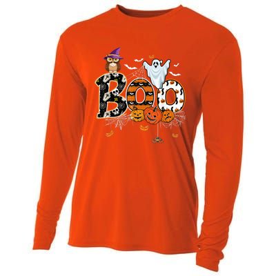 Boo Creepy Owl Pumpkin Ghost Funny Halloween Costume Cooling Performance Long Sleeve Crew