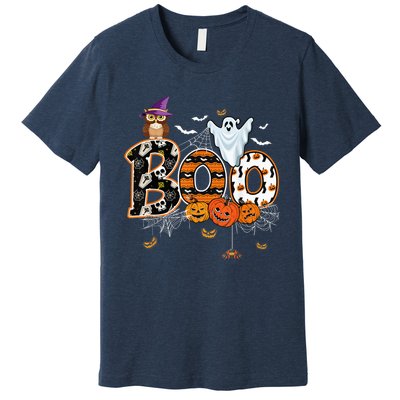 Boo Creepy Owl Pumpkin Ghost Funny Halloween Costume Premium T-Shirt