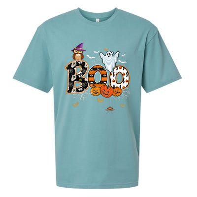 Boo Creepy Owl Pumpkin Ghost Funny Halloween Costume Sueded Cloud Jersey T-Shirt