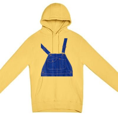 Blue Color Overall Printed On A Yellow Color Premium Pullover Hoodie