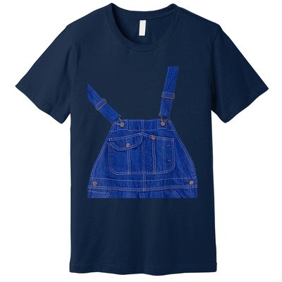 Blue Color Overall Printed On A Yellow Color Premium T-Shirt