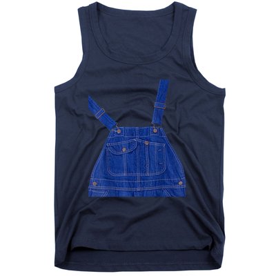 Blue Color Overall Printed On A Yellow Color Tank Top