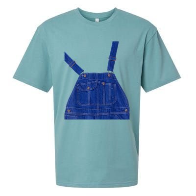 Blue Color Overall Printed On A Yellow Color Sueded Cloud Jersey T-Shirt