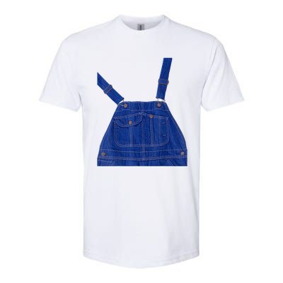 Blue Color Overall Printed On A Yellow Color Softstyle CVC T-Shirt