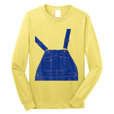 Blue Color Overall Printed On A Yellow Color Long Sleeve Shirt