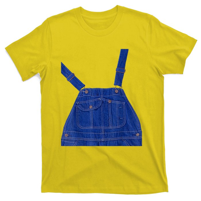 Blue Color Overall Printed On A Yellow Color T-Shirt