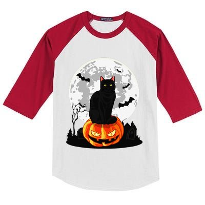 Black Cat On Pumpkin Full Moon Halloween Costume Kids Colorblock Raglan Jersey