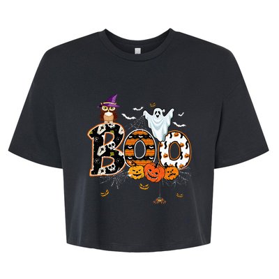 Boo Creepy Owl Pumpkin Ghost Funny Halloween Costume Bella+Canvas Jersey Crop Tee