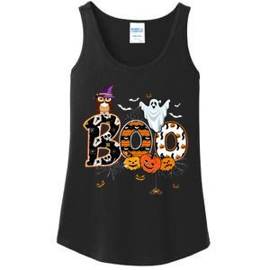 Boo Creepy Owl Pumpkin Ghost Funny Halloween Costume Ladies Essential Tank