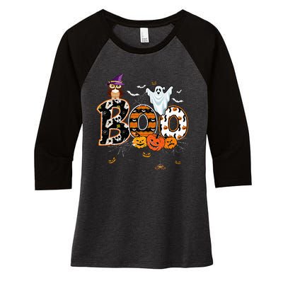 Boo Creepy Owl Pumpkin Ghost Funny Halloween Costume Women's Tri-Blend 3/4-Sleeve Raglan Shirt