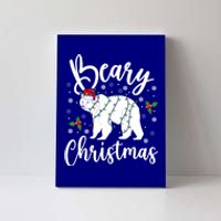 Beary Christmas Polar Bear Santa Hat Lights Snowflakes Xmas Gift Canvas