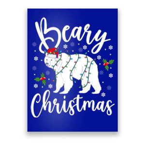 Beary Christmas Polar Bear Santa Hat Lights Snowflakes Xmas Gift Poster