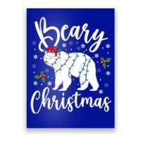 Beary Christmas Polar Bear Santa Hat Lights Snowflakes Xmas Gift Poster