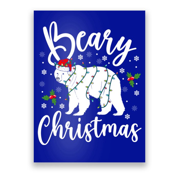 Beary Christmas Polar Bear Santa Hat Lights Snowflakes Xmas Gift Poster