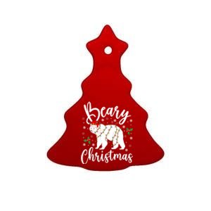 Beary Christmas Polar Bear Santa Hat Lights Snowflakes Xmas Gift Ceramic Tree Ornament