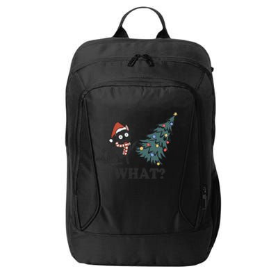 Black Cat Pushing Christmas Tree Over Cat What Christmas City Backpack