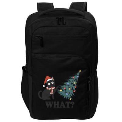 Black Cat Pushing Christmas Tree Over Cat What Christmas Impact Tech Backpack