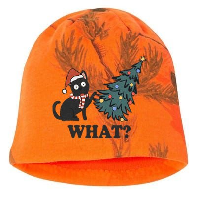 Black Cat Pushing Christmas Tree Over Cat What Christmas Kati - Camo Knit Beanie