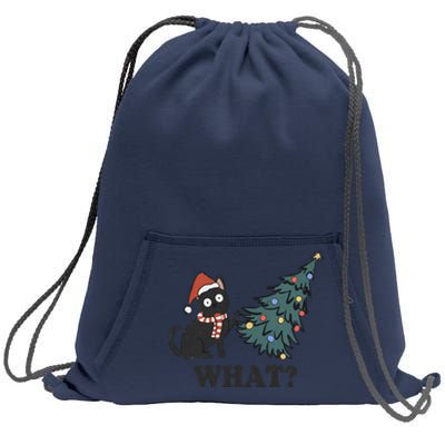 Black Cat Pushing Christmas Tree Over Cat What Christmas Sweatshirt Cinch Pack Bag