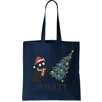 Black Cat Pushing Christmas Tree Over Cat What Christmas Tote Bag