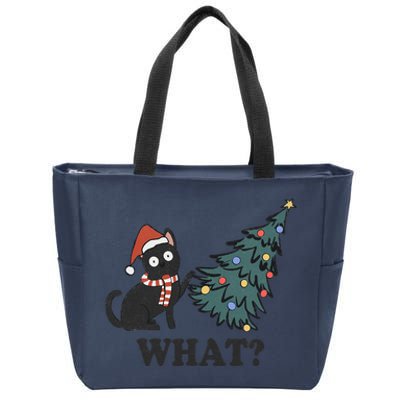 Black Cat Pushing Christmas Tree Over Cat What Christmas Zip Tote Bag