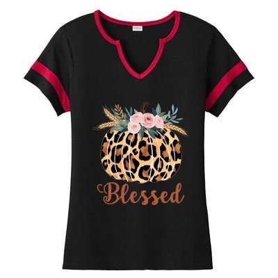 Blessed Cheetah Pumpkin October Fall Ladies Halftime Notch Neck Tee