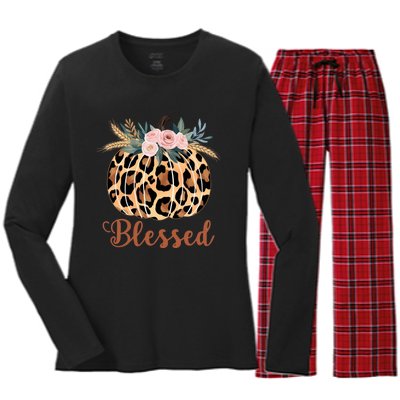 Blessed Cheetah Pumpkin October Fall Women's Long Sleeve Flannel Pajama Set 