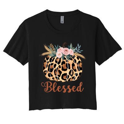 Blessed Cheetah Pumpkin October Fall Women's Crop Top Tee