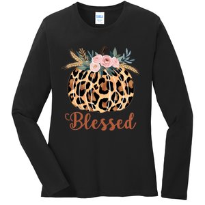 Blessed Cheetah Pumpkin October Fall Ladies Long Sleeve Shirt