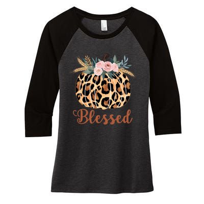 Blessed Cheetah Pumpkin October Fall Women's Tri-Blend 3/4-Sleeve Raglan Shirt