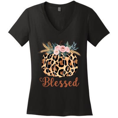 Blessed Cheetah Pumpkin October Fall Women's V-Neck T-Shirt