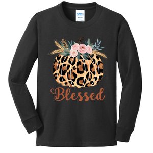 Blessed Cheetah Pumpkin October Fall Kids Long Sleeve Shirt