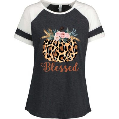 Blessed Cheetah Pumpkin October Fall Enza Ladies Jersey Colorblock Tee