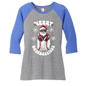 Baseball Christmas Pitcher Catcher Xmas Holiday Santa Claus Gift Women's Tri-Blend 3/4-Sleeve Raglan Shirt