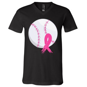 Breast Cancer Pink Ribbon Baseball Awareness Costume V-Neck T-Shirt