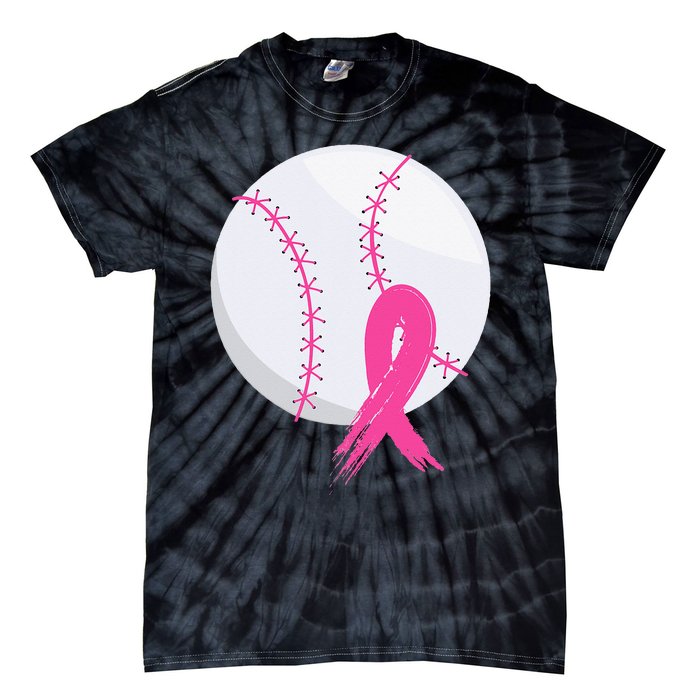 Breast Cancer Pink Ribbon Baseball Awareness Costume Tie-Dye T-Shirt