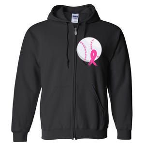 Breast Cancer Pink Ribbon Baseball Awareness Costume Full Zip Hoodie