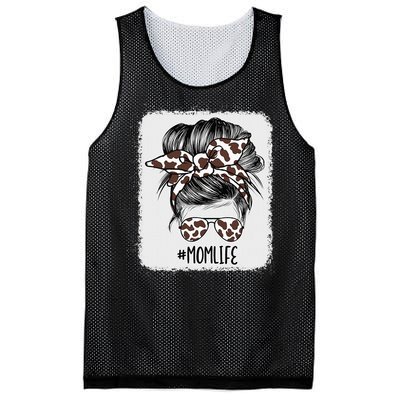 Brown Cow Print Mom Life Messy Bun Hair Mesh Reversible Basketball Jersey Tank